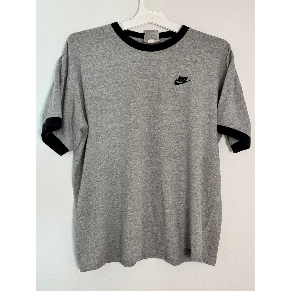 Nike Vintage Y2K Ringer T-Shirt Mens Medium Gray Black Futura Logo Embroidered
